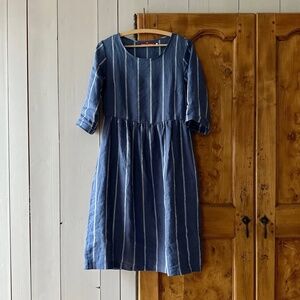 Pyne and Smith Blue and white stripe linen dress XS Maritime